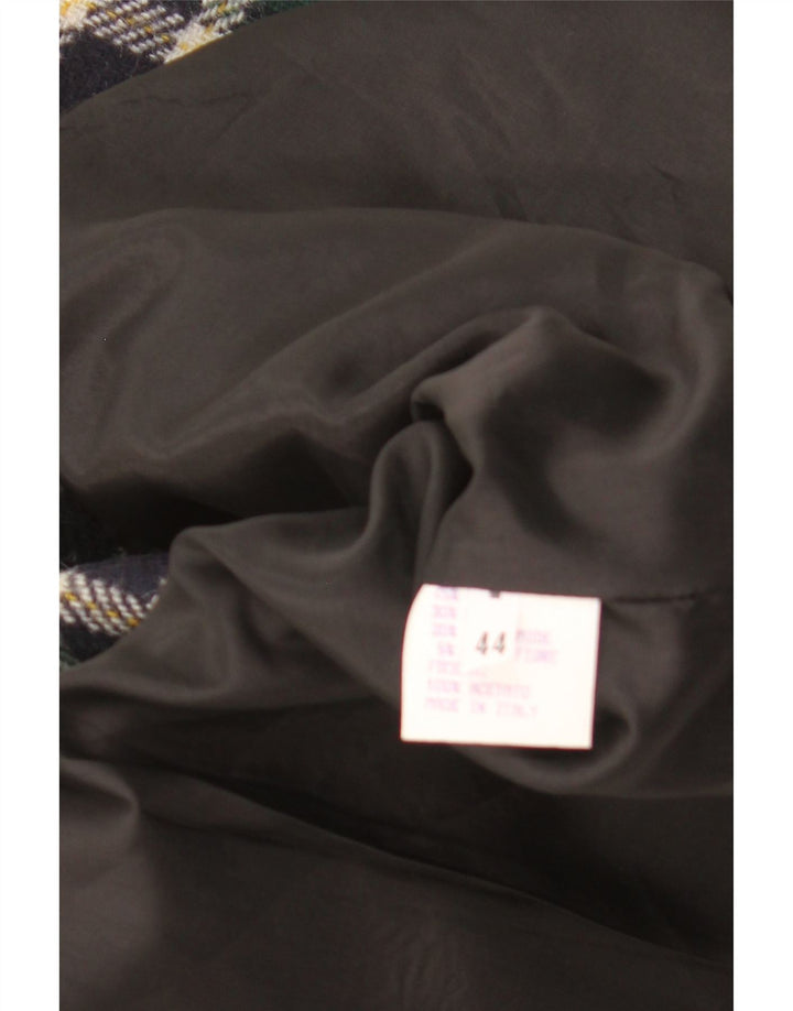 Vintage Damen 2-Knopf-Blazerjacke IT 44 Mittelgrün karierte Wolle