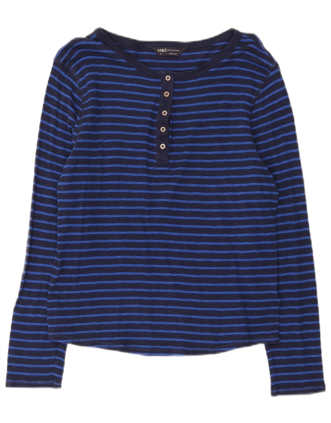 Marks & Spencer Damen Top Langarm UK 14 Mittel Marineblau gestreift