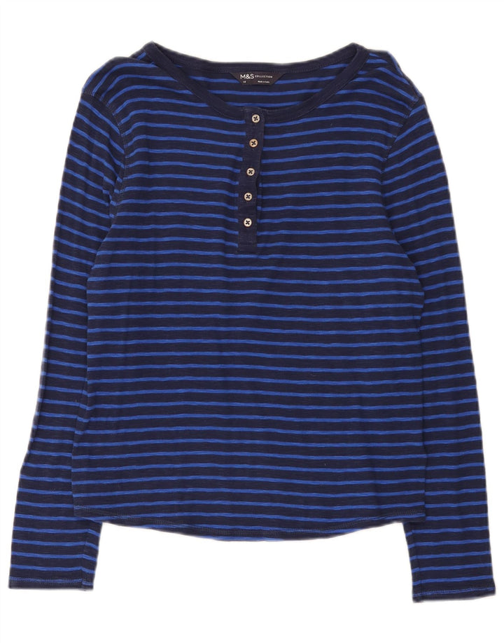 Marks & Spencer Damen Top Langarm UK 14 Mittel Marineblau gestreift
