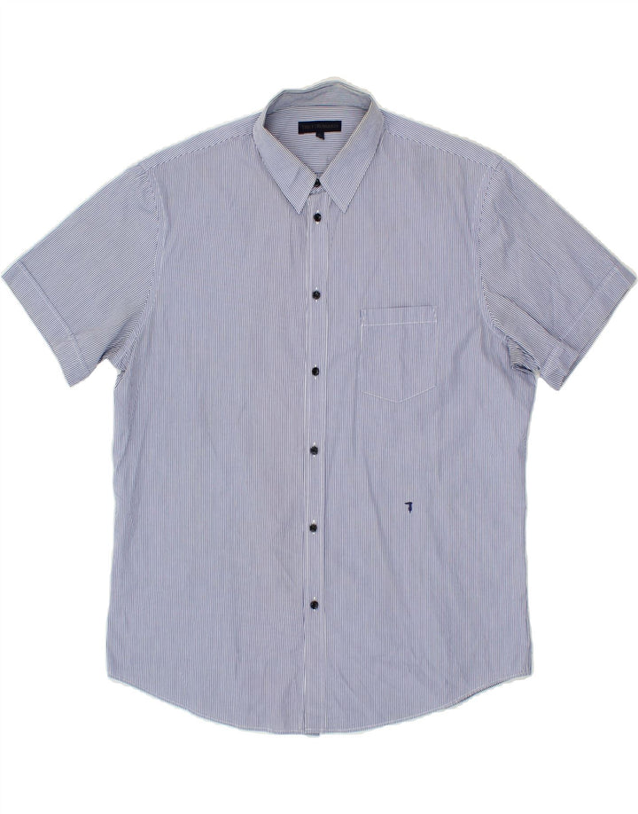 TRUSSARDI Mens Short Sleeve Shirt Size 43 Large Blue Pinstripe Vintage Trussardi and Second-Hand Trussardi from Messina Hembry 