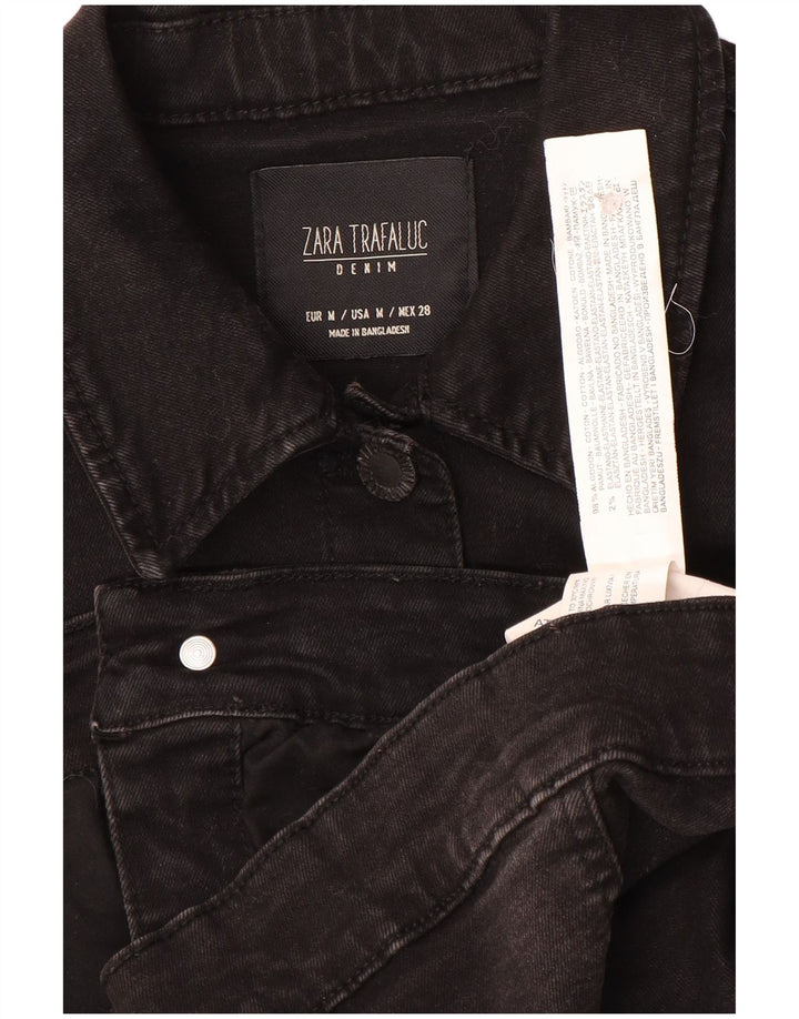 Zara Damen Trafaluc Crop Jeansjacke UK 12 Mittelschwarze Baumwolle