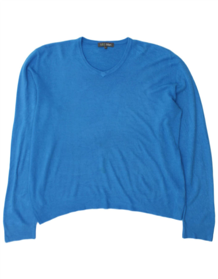 Marks & Spencer Herren-Pullover mit V-Ausschnitt, XL, blaues Acryl