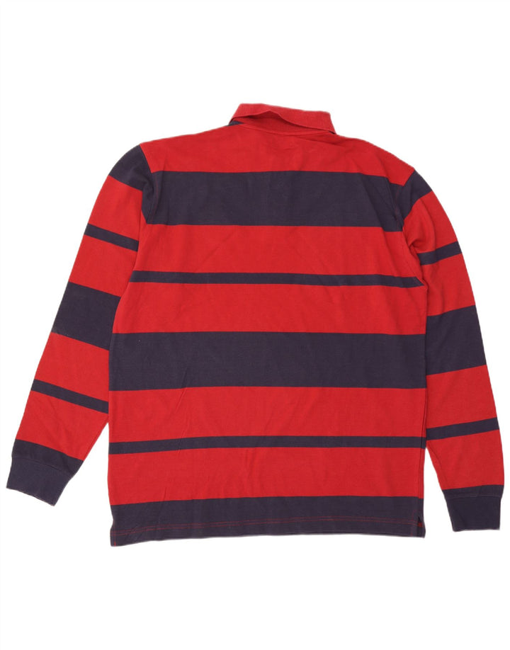 ASICS Herren-Langarm-Poloshirt, groß, rot gestreift, Baumwolle