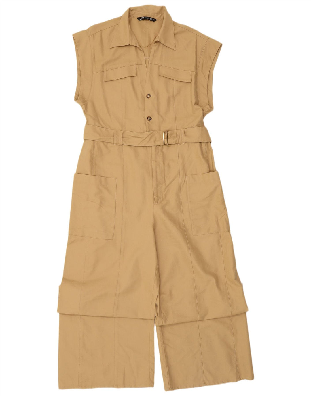 Zara Damen Ärmelloser Overall UK 18 XL Beige Lyocell