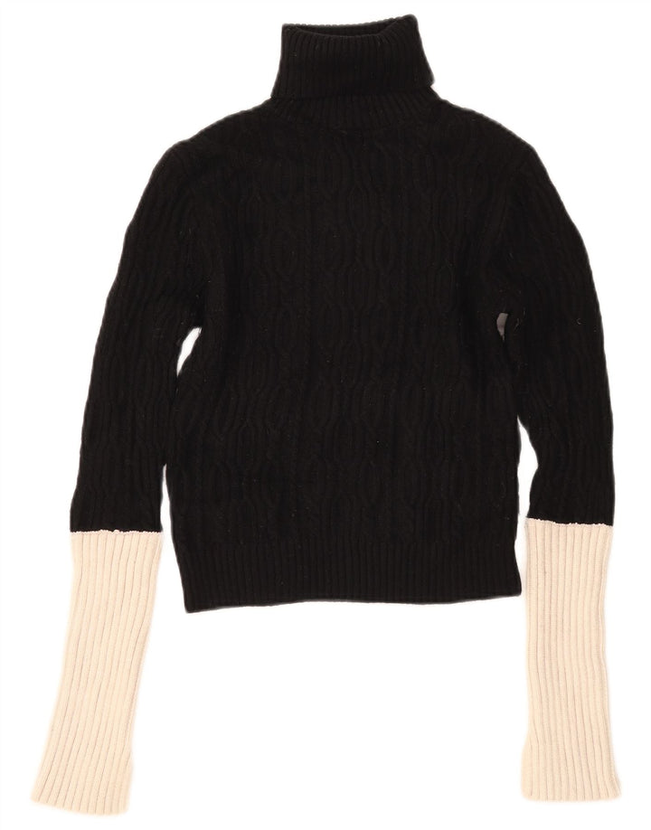 Zara Damen Crop Rollkragenpullover Pullover UK 14 Mittelschwarz Farbblock