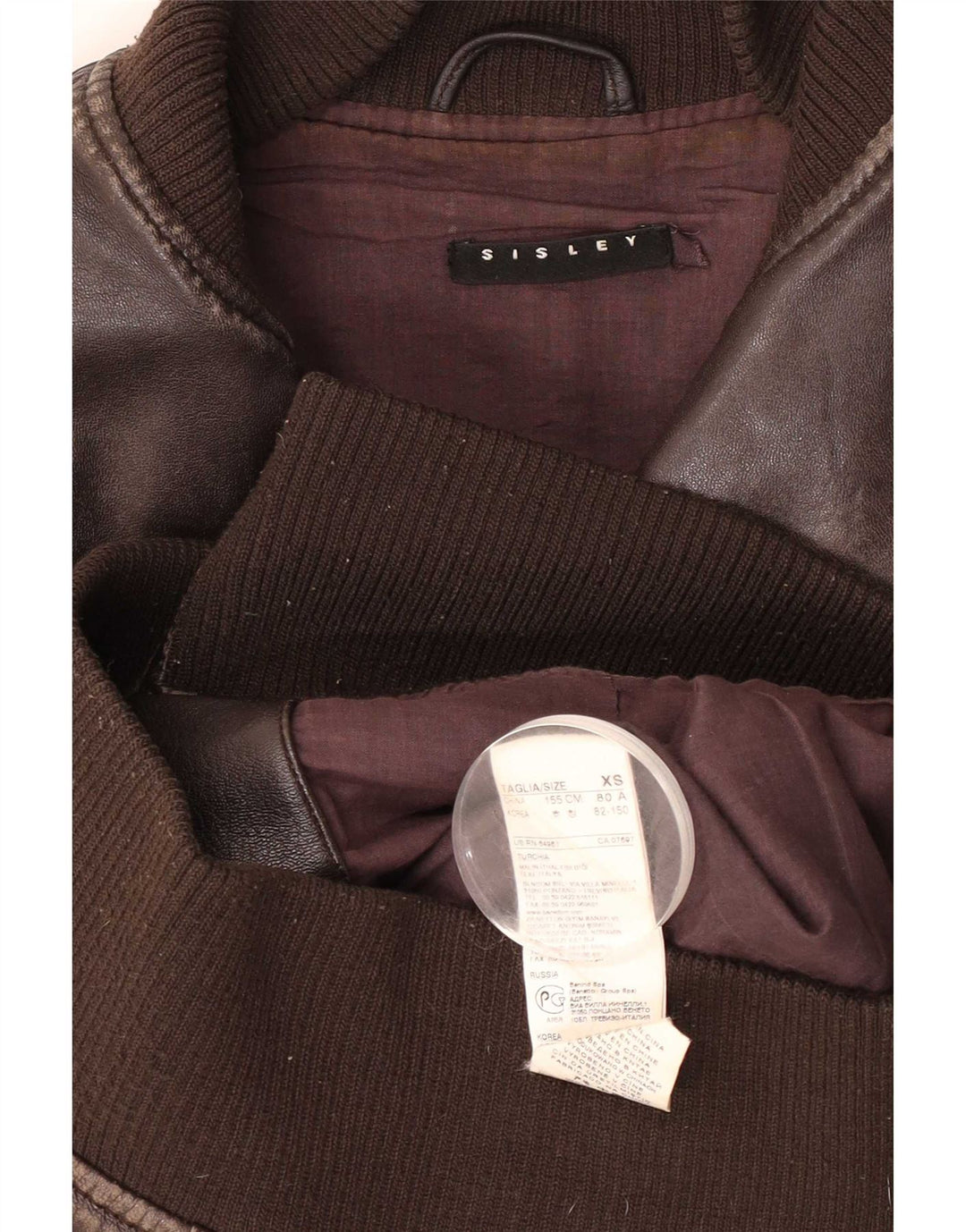 Sisley Damen Bomber-Lederjacke UK 6 XS Braunes Leder