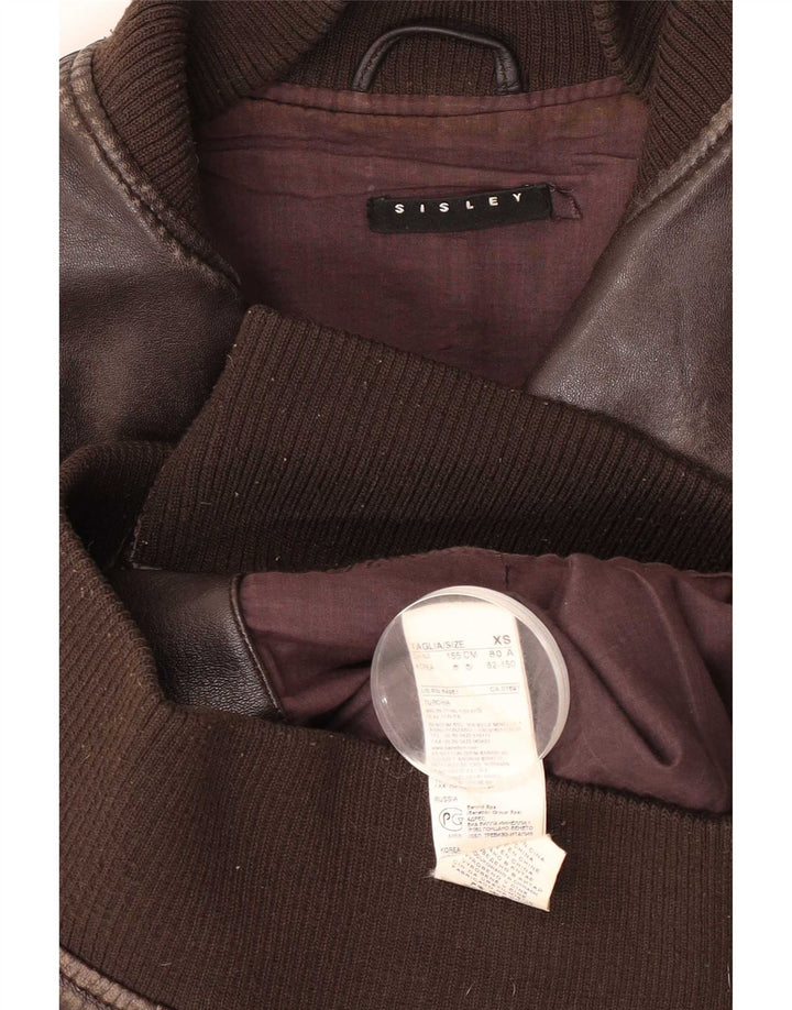 Sisley Damen Bomber-Lederjacke UK 6 XS Braunes Leder