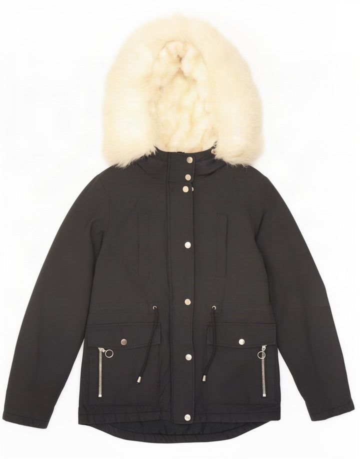 Topshop Damen-Parka mit Kapuze, Gr. 8, Schwarz, Polyester