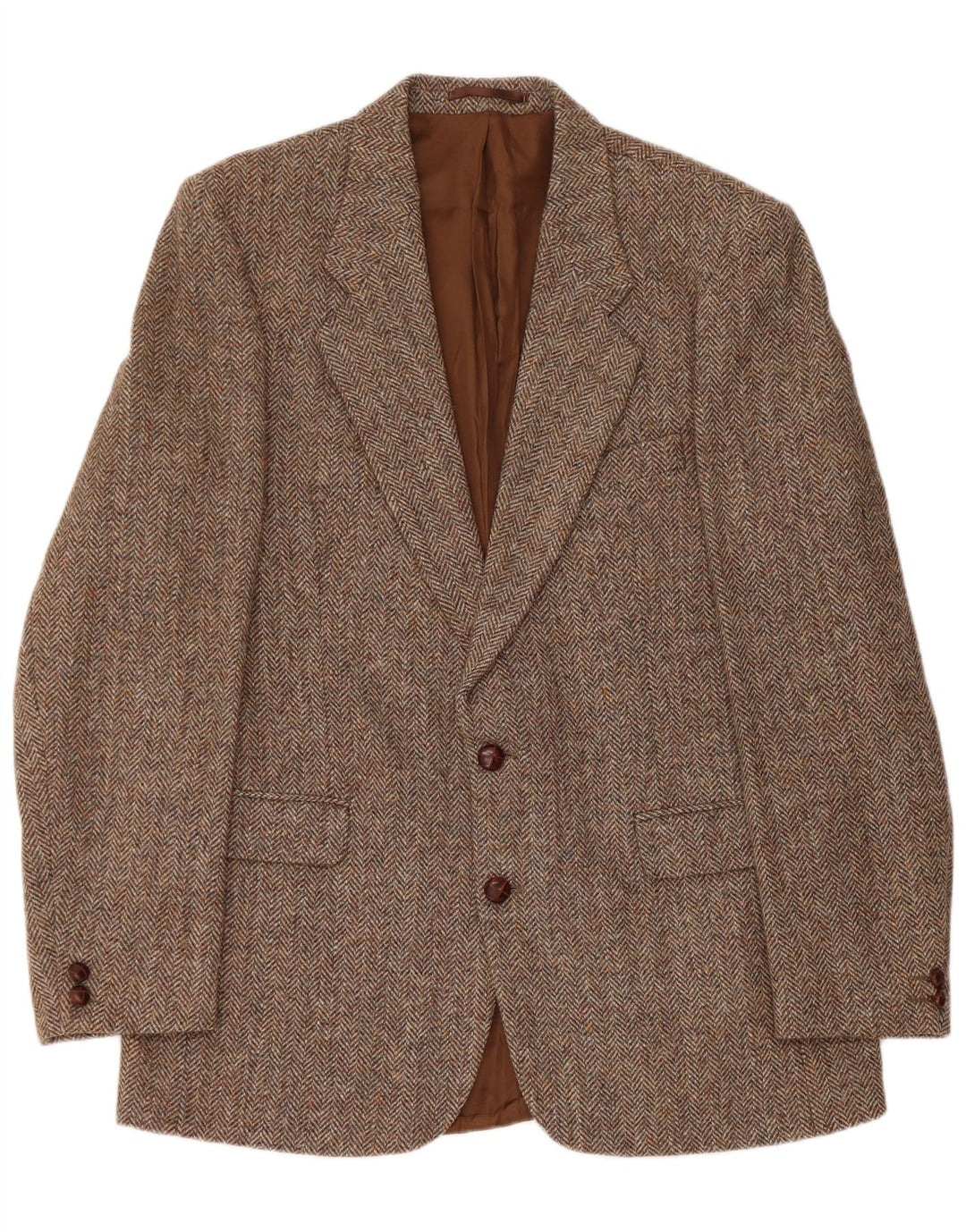 Harris Tweed Herren-Blazer mit 2 Knöpfen, UK 42, XL, braune Wolle mit Fischgrätenmuster