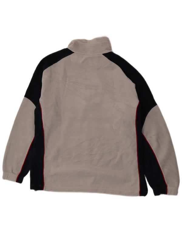 Vintage Herren-Fleecepullover mit Reißverschluss, XL, graues Farbblock-Polyester