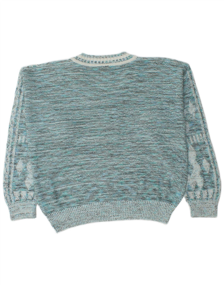 Vintage Herren Pullover mit V-Ausschnitt IT 52 Große blaue geometrische Baumwolle