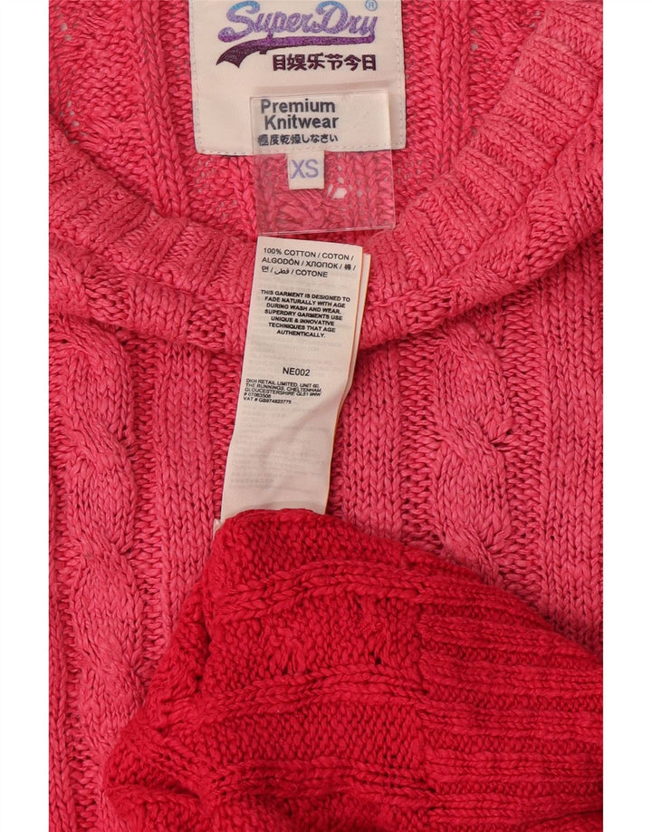 Superdry Damen-Pullover mit Rundhalsausschnitt, Gr. 6, XS, rosa, Blockfarben-Baumwolle