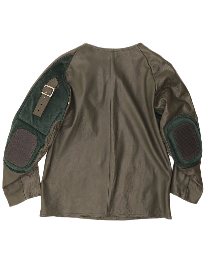 Vintage Herren-Reitlederjacke UK 38 Mittelgrüner Farbblock