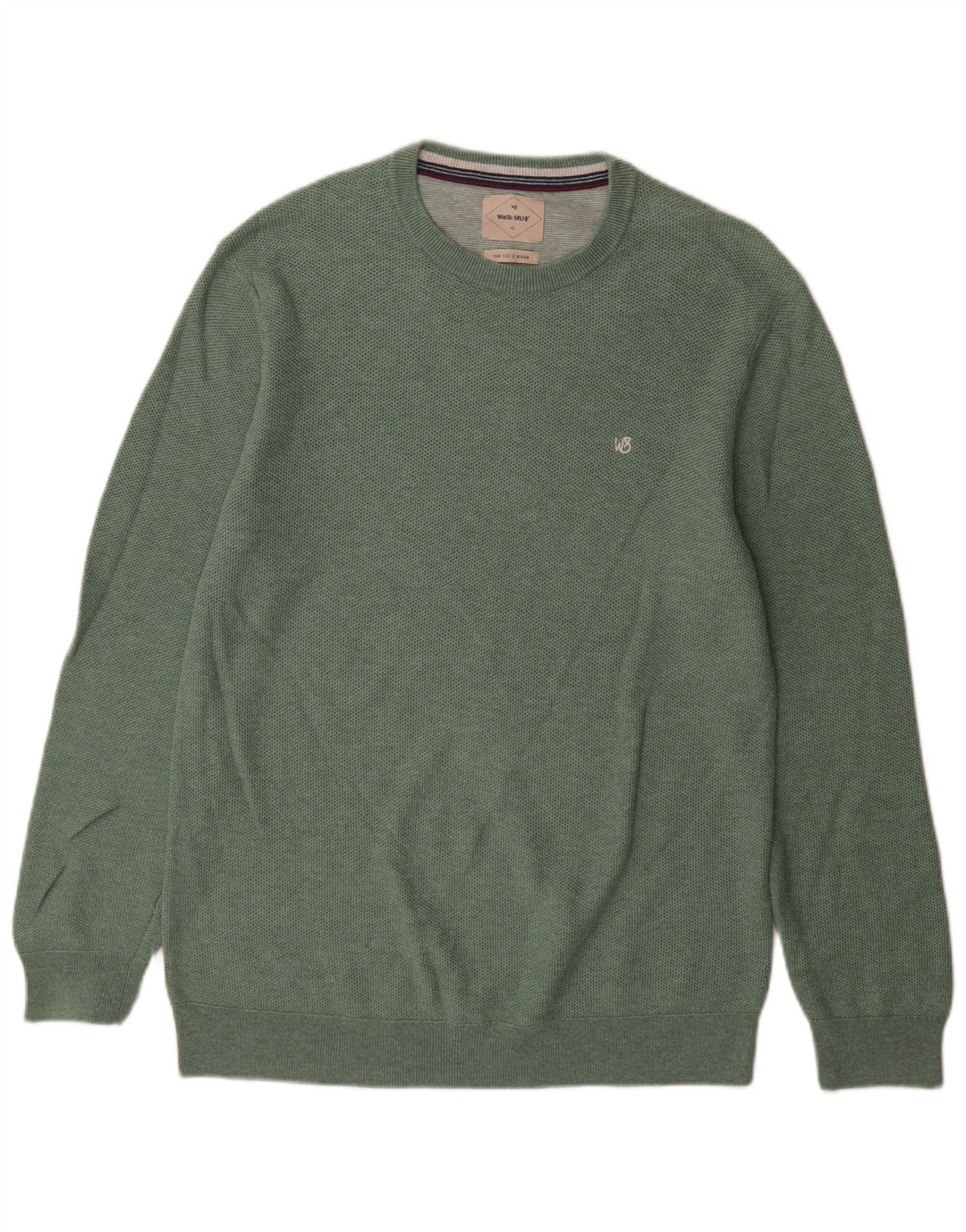 White Stuff Herren-Pullover mit Rundhalsausschnitt, mittelgrüne Baumwolle