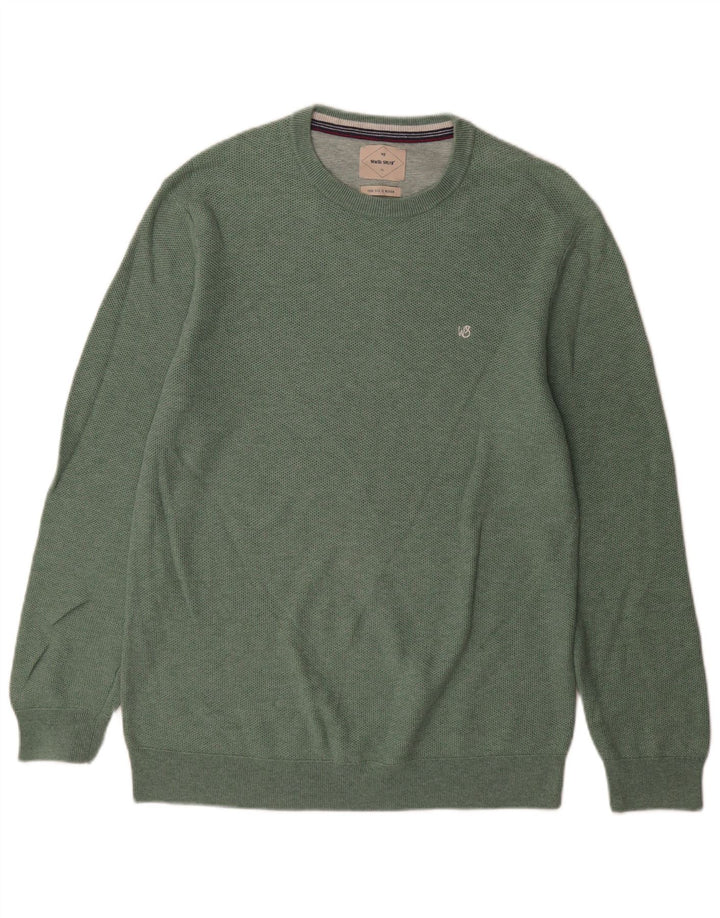 White Stuff Herren-Pullover mit Rundhalsausschnitt, mittelgrüne Baumwolle