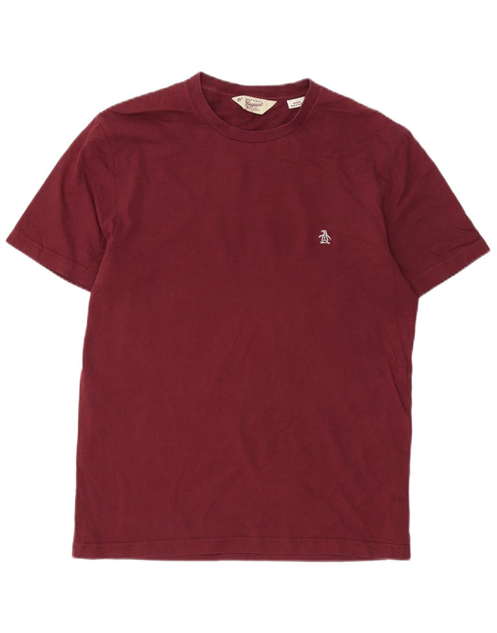 PENGUIN Herren-T-Shirt-Oberteil aus mittlerer burgunderroter Baumwolle