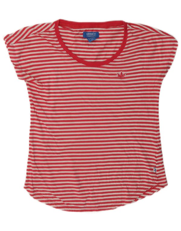Adidas Damen Grafik T-Shirt Top UK 10 Small Red Nadelstreifen Baumwolle