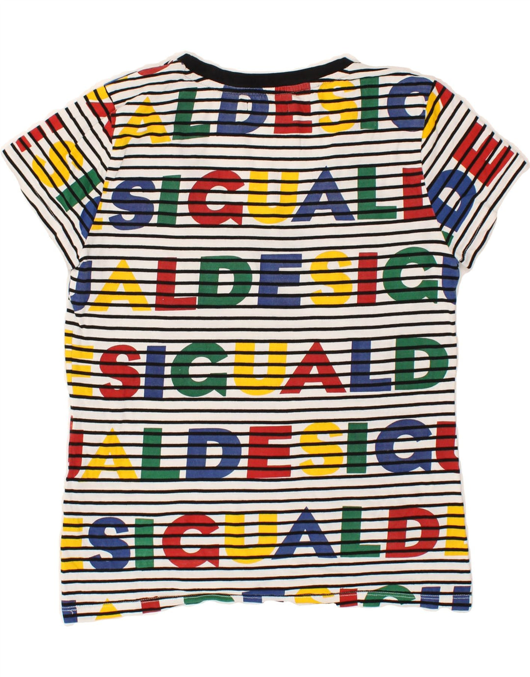 DESIGUAL Damen Grafik T-Shirt Top UK 14 Medium Mehrfarbig gestreift