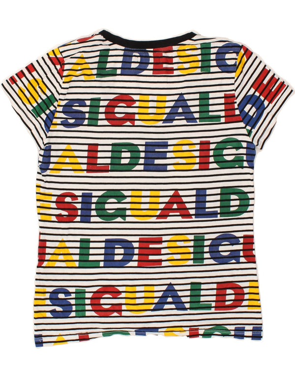 DESIGUAL Damen Grafik T-Shirt Top UK 14 Medium Mehrfarbig gestreift