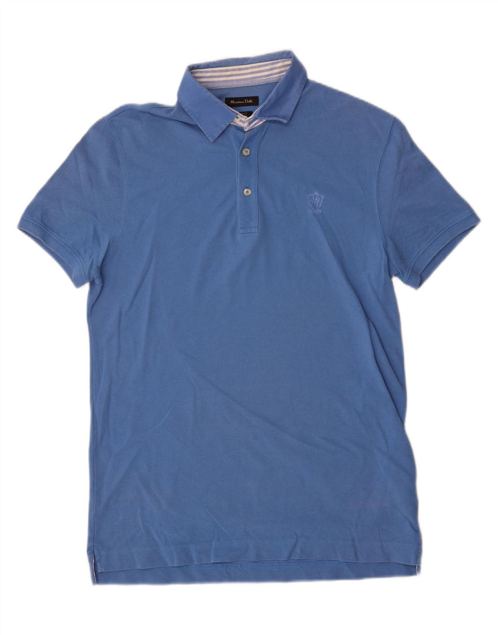 Massimo Dutti Herren-Poloshirt mit normaler Passform, mittelblaue Baumwolle