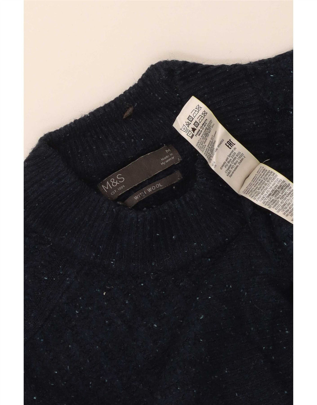 Marks & Spencer Herren-Pullover mit Rundhalsausschnitt, Mittelblau meliert