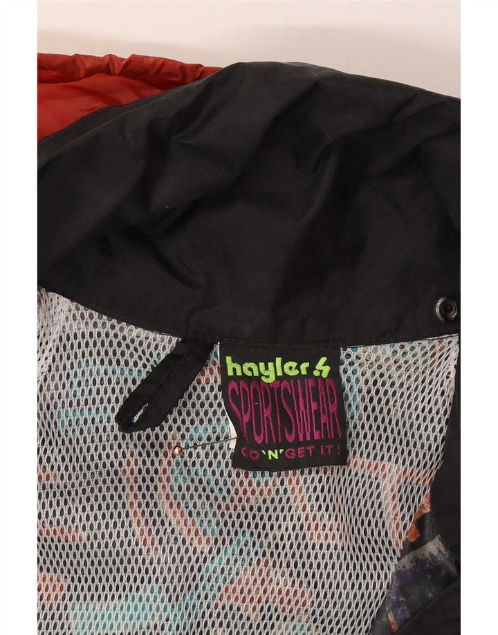 Vintage Herren Kapuzen Anorak Regenjacke UK 38 Medium Schwarz Geometrisch