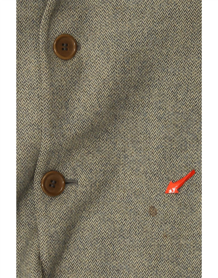 Etro Herren-Blazer mit 3 Knöpfen, IT 54 2XL, grüne Wolle mit Fischgrätenmuster