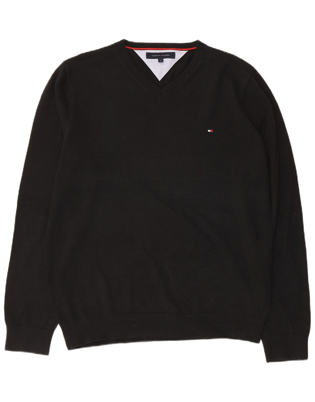 TOMMY HILFIGER Herren-Pullover mit V-Ausschnitt, groß, schwarze Baumwolle