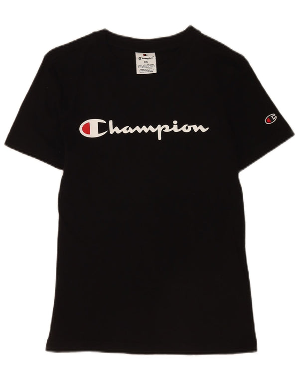 Champion Womens Graphic T-Shirt Top UK 6 XS Schwarz Baumwolle