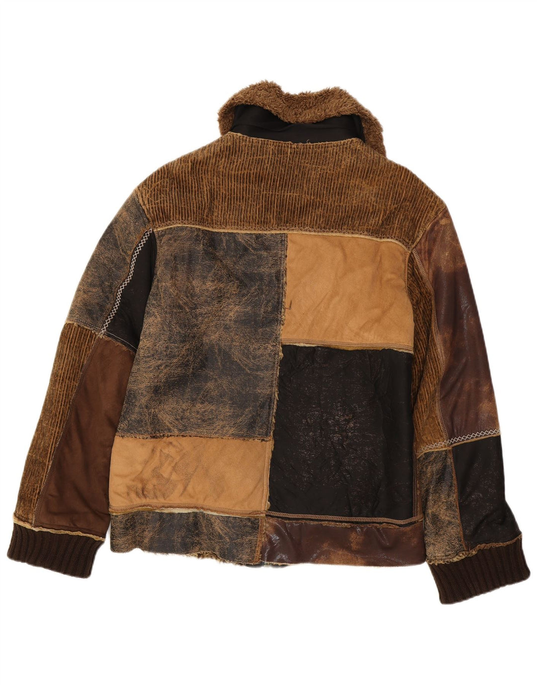 ENERGIE Herren-Sherpa-Jacke, UK 40, groß, braune Patchwork-Baumwolle