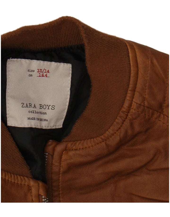 Zara Jungen-Lederjacke, 13–14 Jahre, braunes Leder
