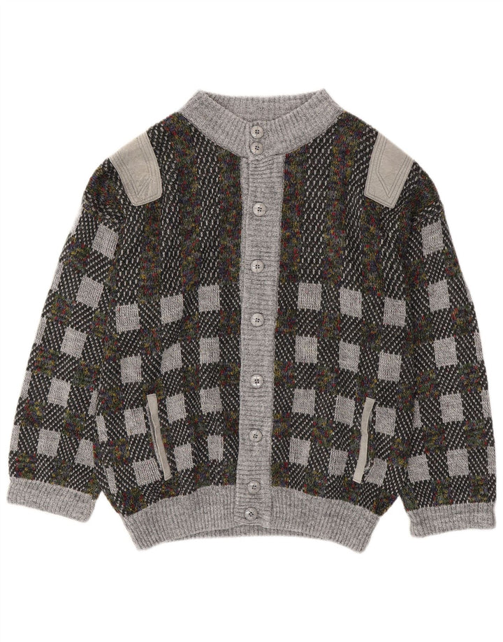 Vintage Herren Cardigan Pullover IT 54 XL Graue geometrische Wolle