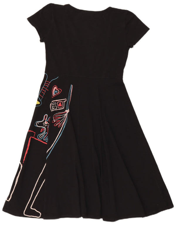 Desigual Damen Grafik-A-Linien-Kleid UK 18 XL Schwarz Baumwolle