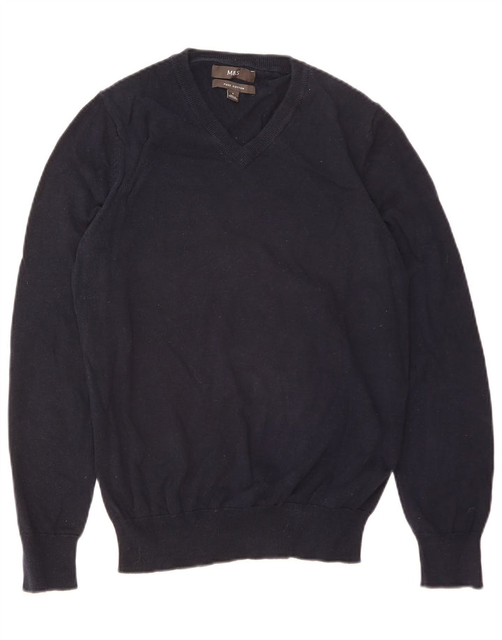 Marks & Spencer Herren-Pullover mit V-Ausschnitt, Größe S, marineblaue Baumwolle