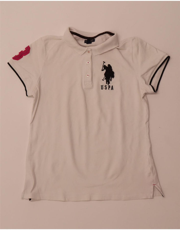 US POLO ASSN Damen-Poloshirt mit Grafik, UK 18, XL, weiße Baumwolle