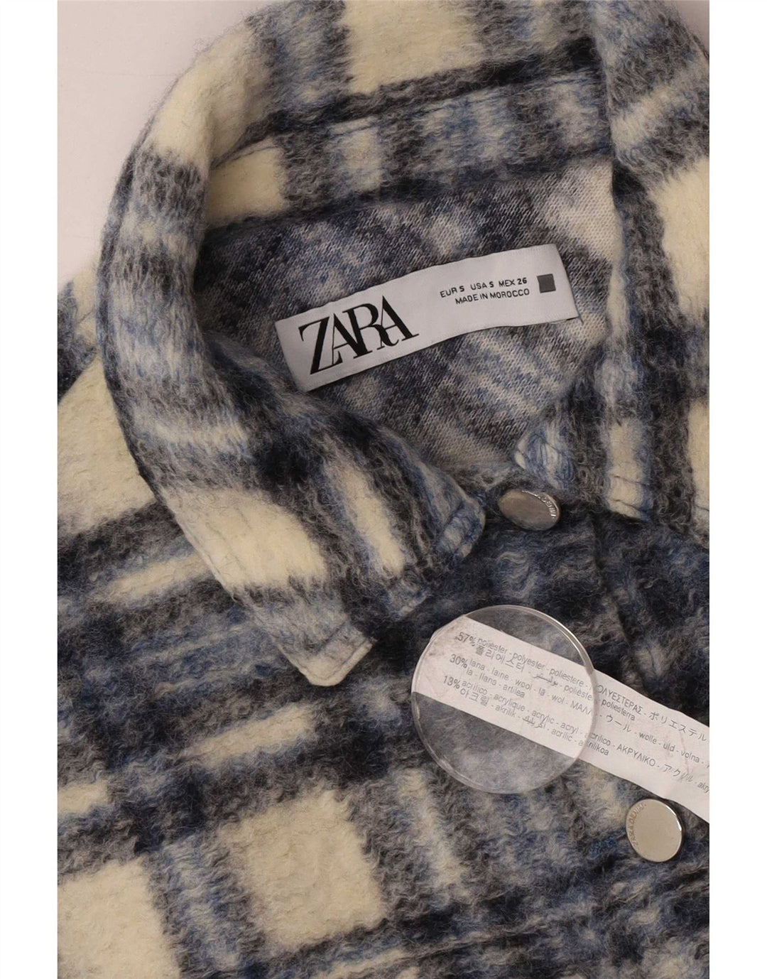 Zara Damen Crop 3/4 Ärmel übergroße Bomberjacke UK 10 Small Grey Check