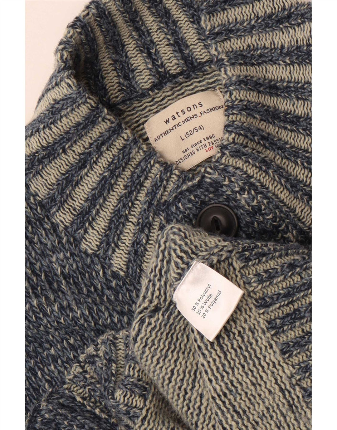 Watsons Herren-Strickjacke, EU 52/54, großes blau geflecktes Polyacryl