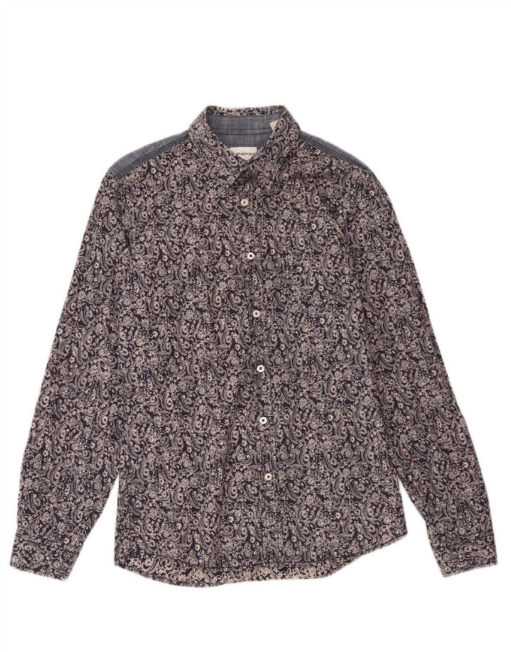 ENERGE Mens Shirt Medium Navy Blue Paisley