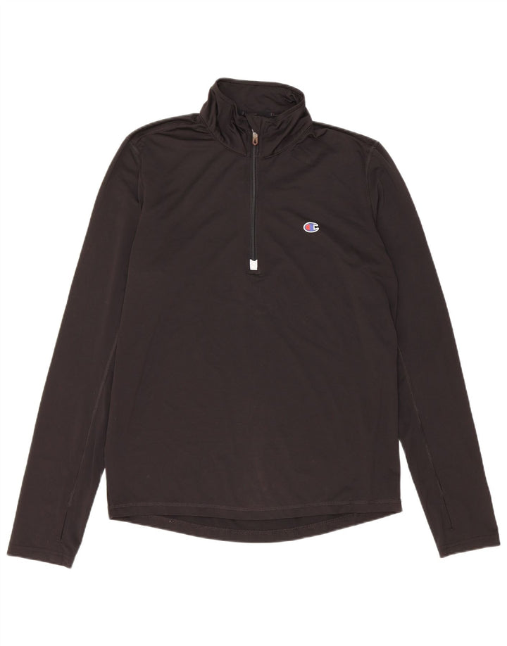 CHAMPION Herren-Pullover-Trainingsanzugoberteil mit Reißverschluss am Hals, Größe S, Schwarz