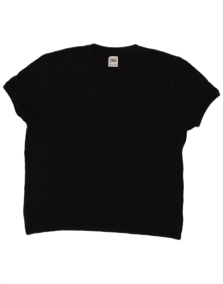 Zara Damen Strick-T-Shirt-Oberteil UK 16 Large Schwarz