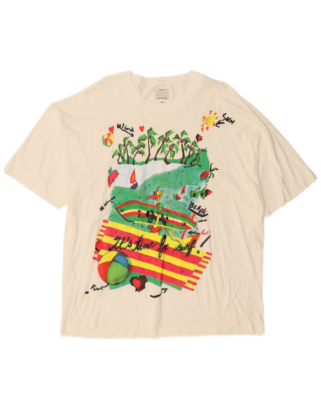 BENETTON Herren-T-Shirt mit Grafik, XL, gebrochenes Weiß