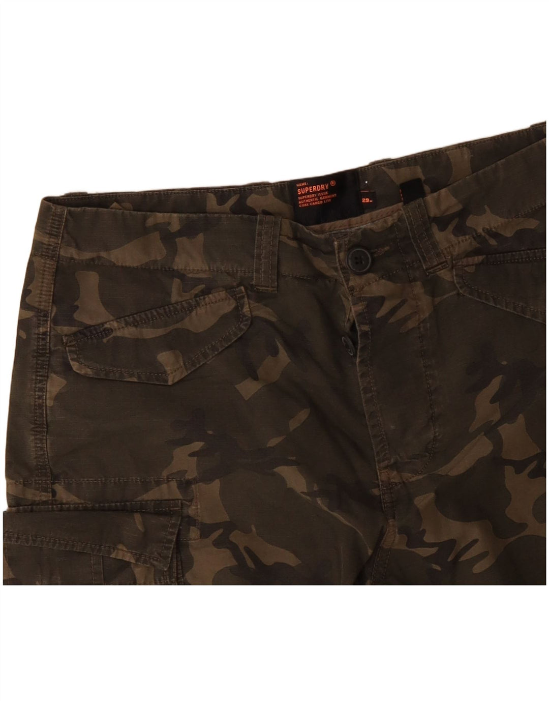 SUPERDRY Herren-Cargo-Shorts W29, kleine Khaki-Camouflage-Baumwolle