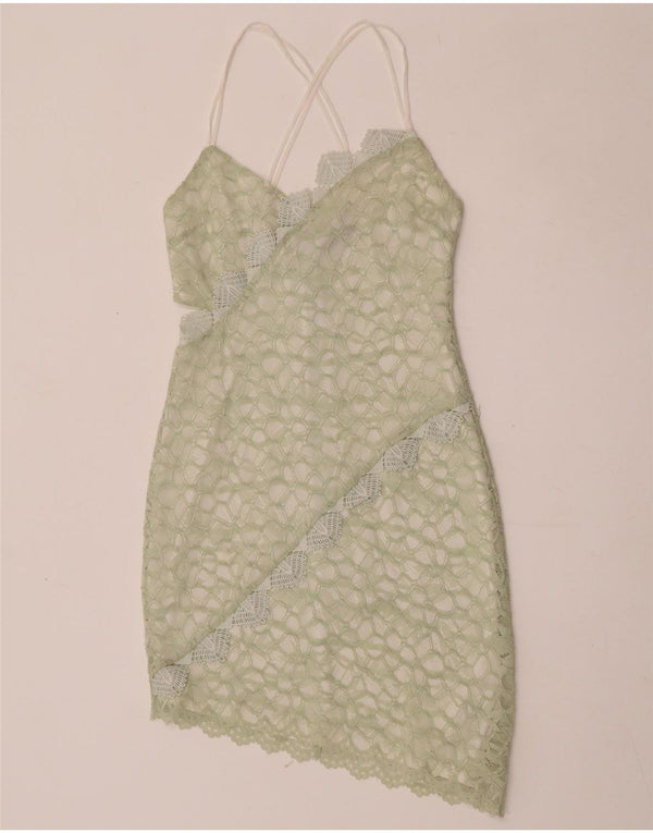 Topshop Asymmetrisches Spitzen-Neckholder-Kleid für Damen, Gr. 40, Größe S, grün, geometrisch