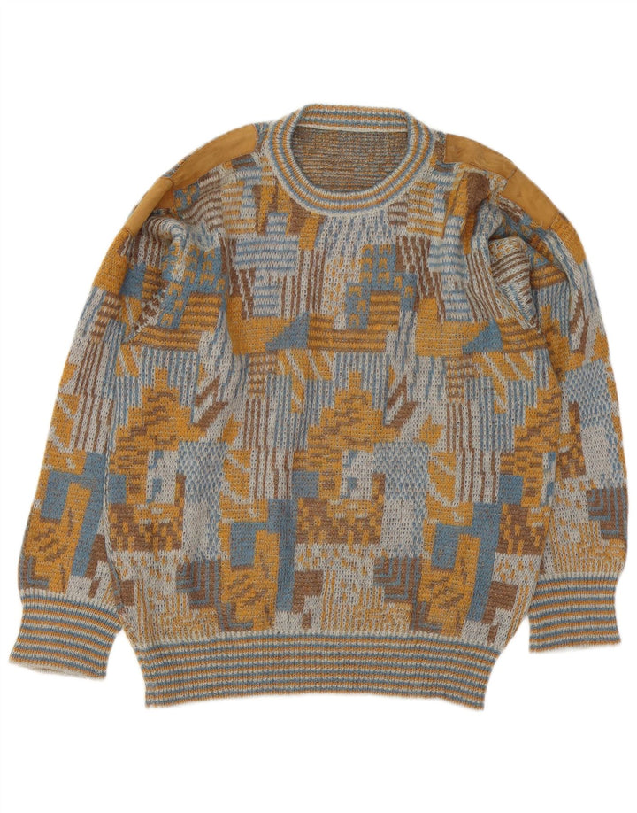 Vintage Herren Pullover mit Rundhalsausschnitt, groß, mehrfarbig, geometrisch