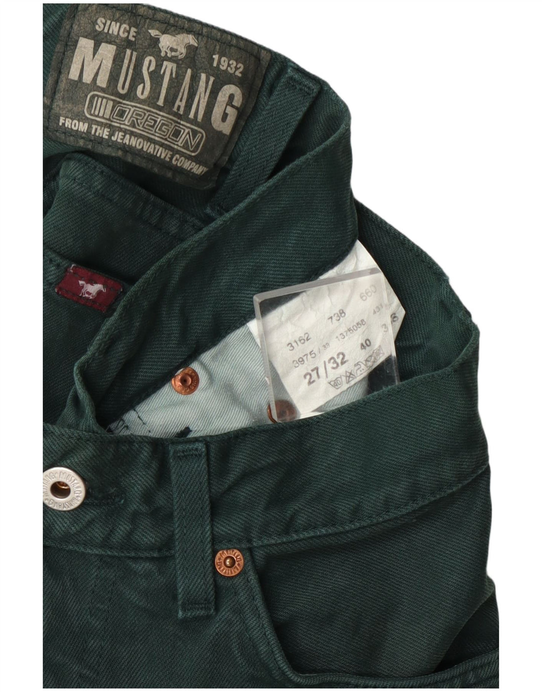 Mustang Herren Straight Jeans W27 L32 Grüne Baumwolle