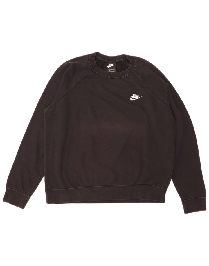 Nike Damen Sweatshirt Pullover UK 16 Large Schwarz Baumwolle
