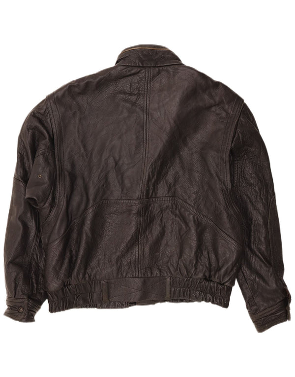 Vintage Herren Lederjacke IT 56 3XL Schwarzes Leder