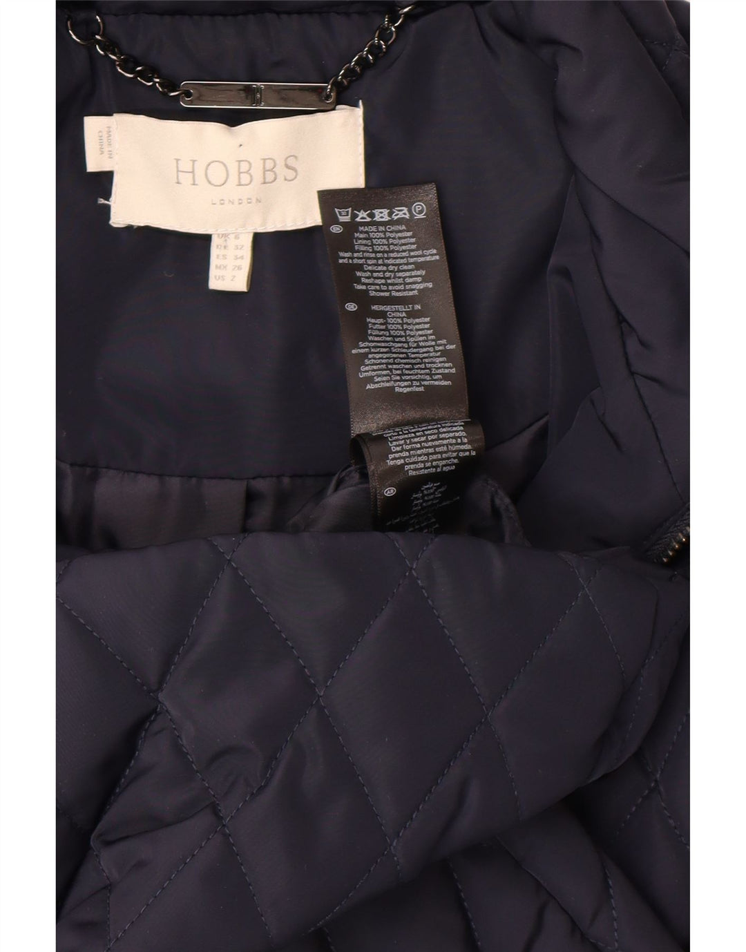 Gesteppter, wattierter Damenmantel von Hobbs, UK 6, XS, Marineblau, Polyester