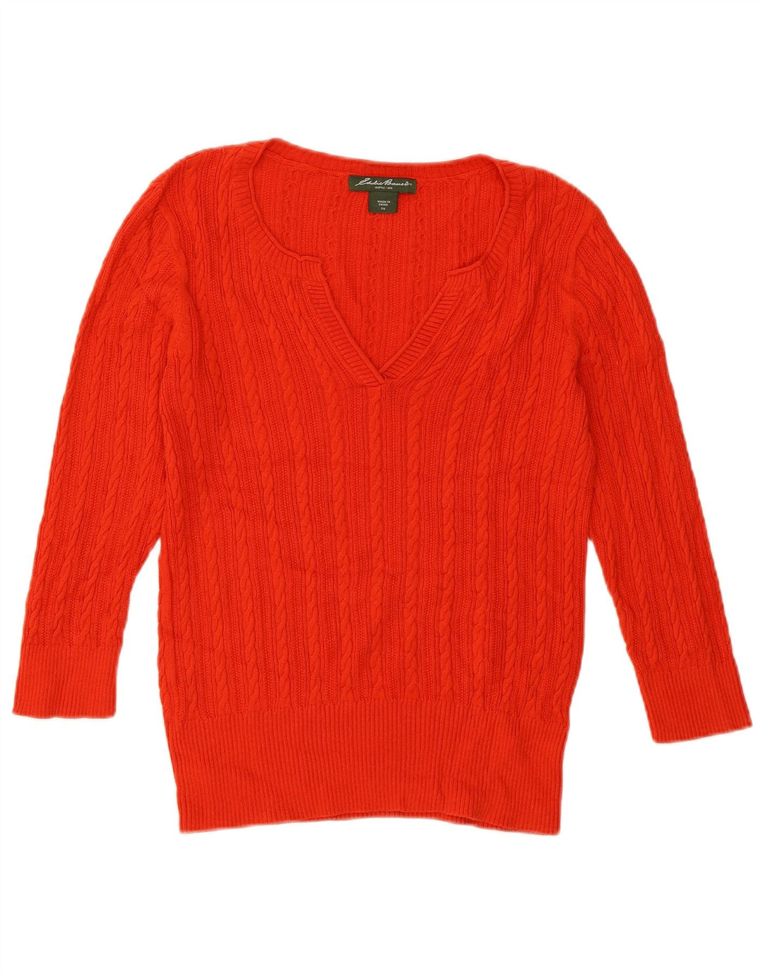 EDDIE BAUER Damen-Pullover, übergroß, 3/4-Ärmel, V-Ausschnitt, Gr. 6, XS, Rot