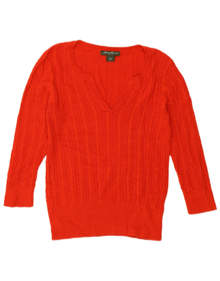 EDDIE BAUER Damen-Pullover, übergroß, 3/4-Ärmel, V-Ausschnitt, Gr. 6, XS, Rot